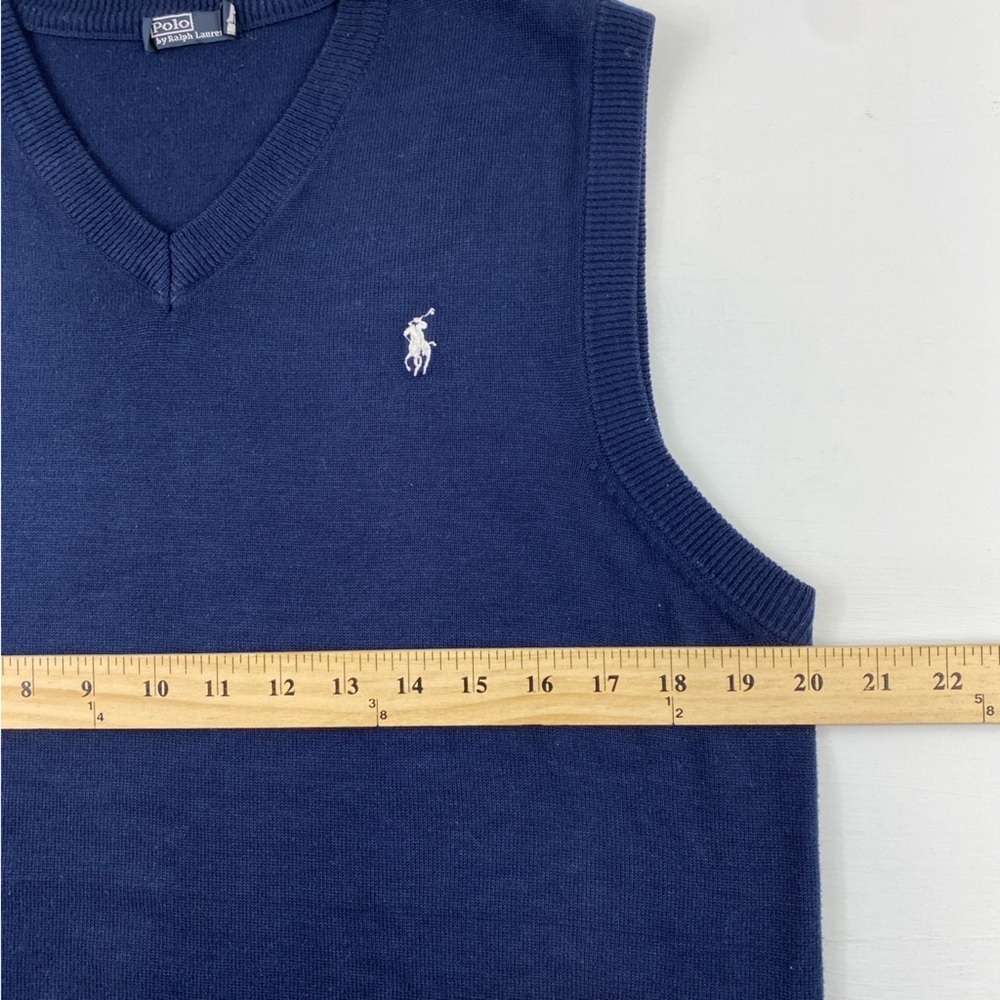 Polo Ralph Lauren Men's V Neck Navy and White Cotton Vest Shirt Sz L - Picture 7 of 10
